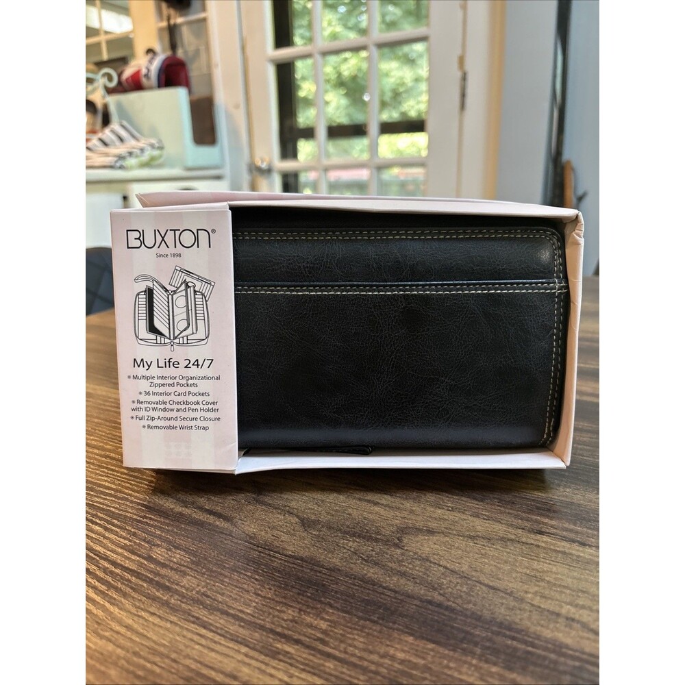 Buxton My Life 24/7 Black Wallet With Box - Removable Checkbook Cover ID NWT